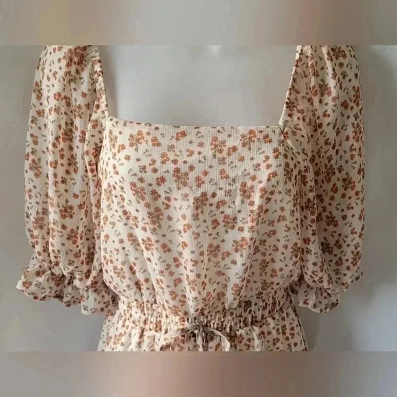 Trixxi Burnt Orange and Cream Floral Dress, size medium - Picture 5 of 11